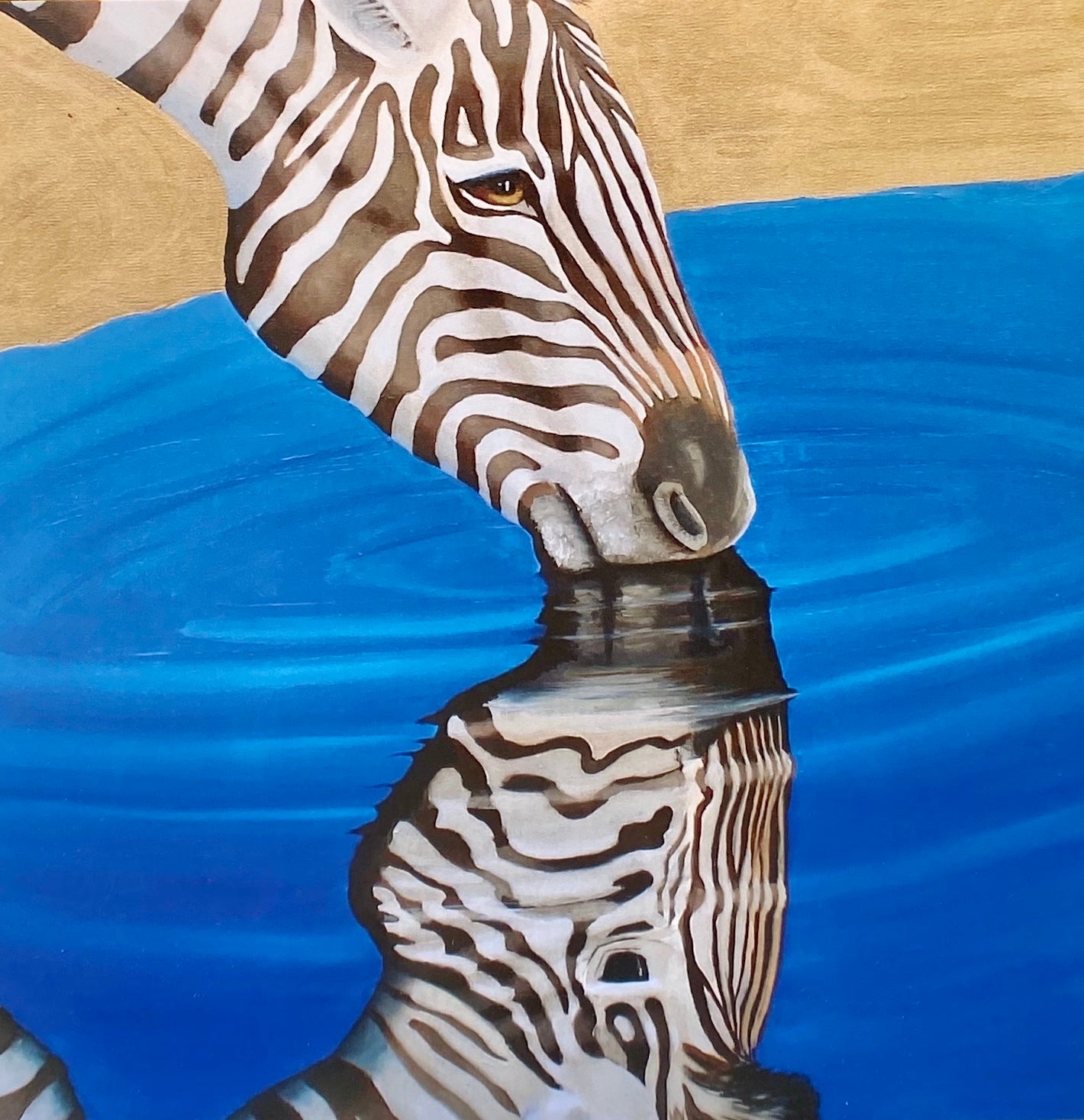 Zebra in Water Wall Square